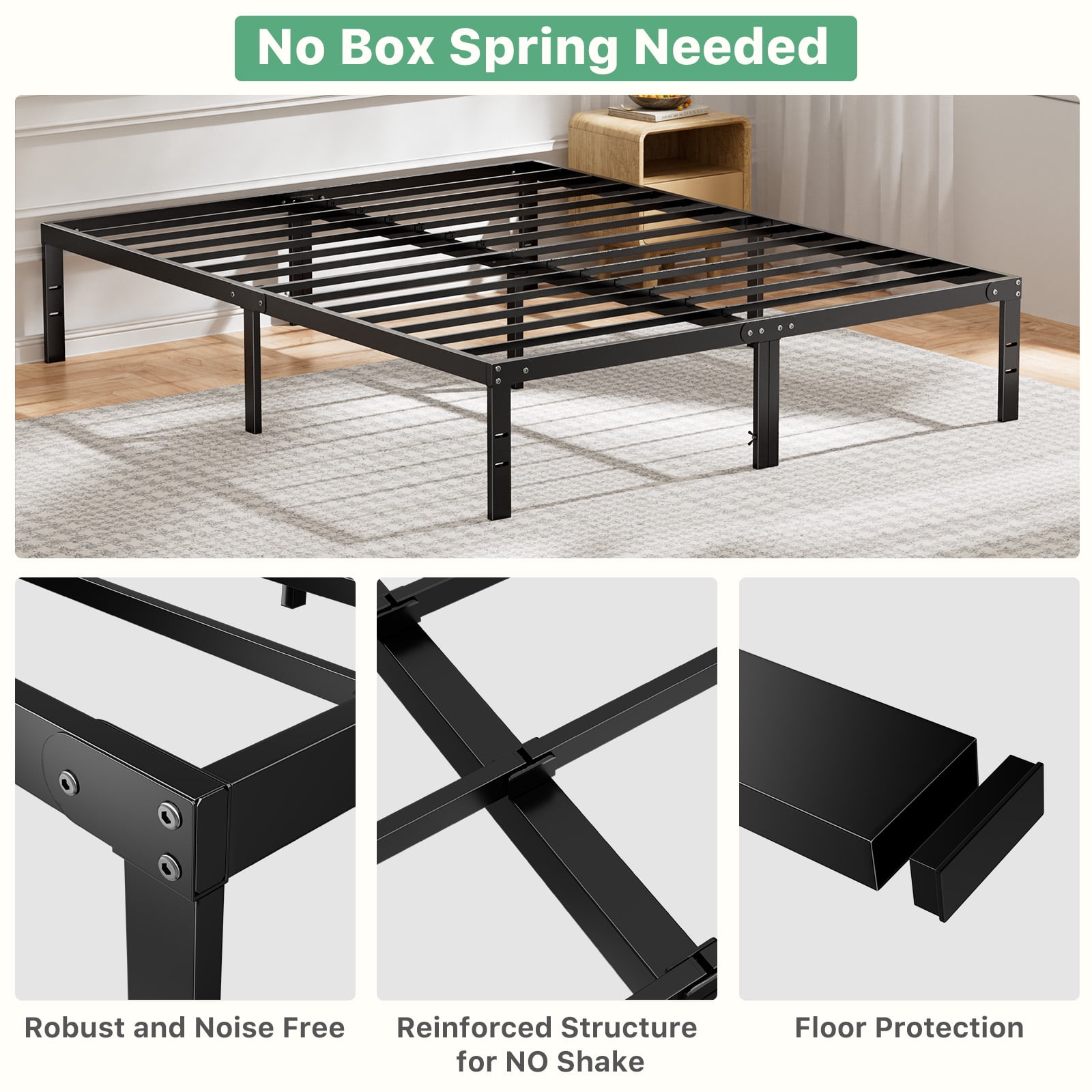 GIANNA Heavy Duty King Size Metal Platform Bed Frame with 14" Under Bed Storage, No Box Spring Needed
