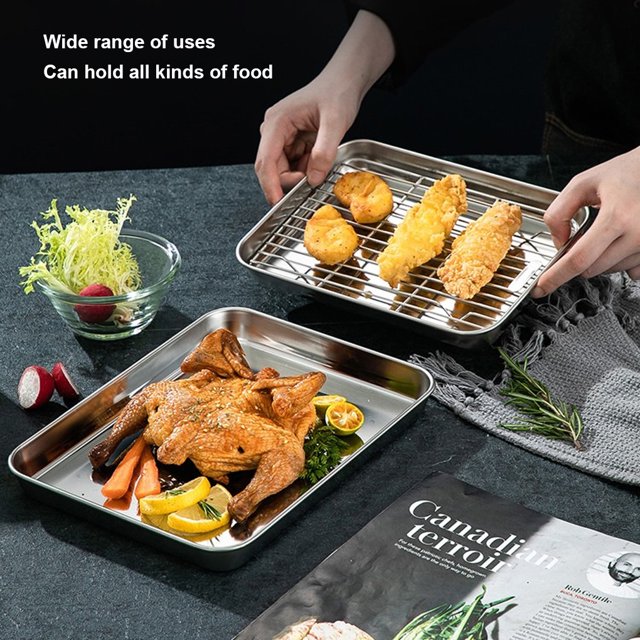 Becaristey Stainless Tray Easy Access And Multi-functional For Food Storage And Baking Stainless Steel Tray Stainless Steel 304net rack medium 1Set