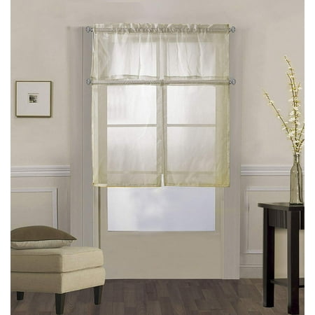 Beige Gray 36' Post 3PC Solid Sheer Kitchen Window Curtain ,Set includes 2 Tiers and 1 Valance Available in Multiple Colors (Beige) ()