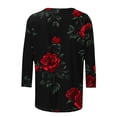 thumbnail image 4 of TaTaai Women's Valentine Rose Print 3/4 Sleeve Round Neck Loose T-Shirt, Valentine's Day Gift, Casual Daily Home Work Top Gift, 4 of 5