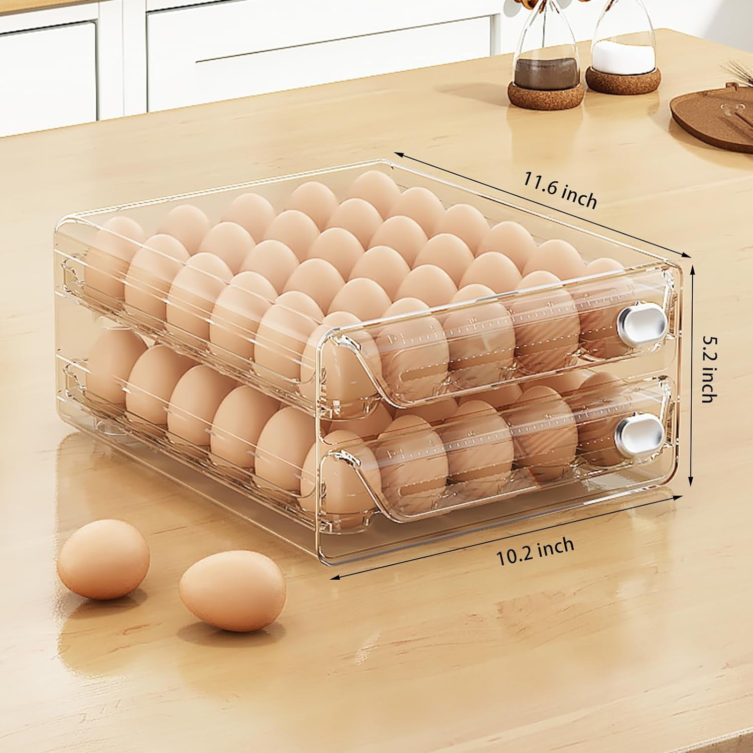 40 Egg Holder for Fridge, 2-Layer Stackable Egg Storage Container, BPA Free Clear Egg Tray Organizer for Refrigerator