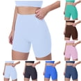 thumbnail image 4 of felwors Women 6" No Front Seam High Waist Biker Shorts Buttery Soft Booty Flattering Yoga Workout Shorts Pink for Size L, 4 of 9