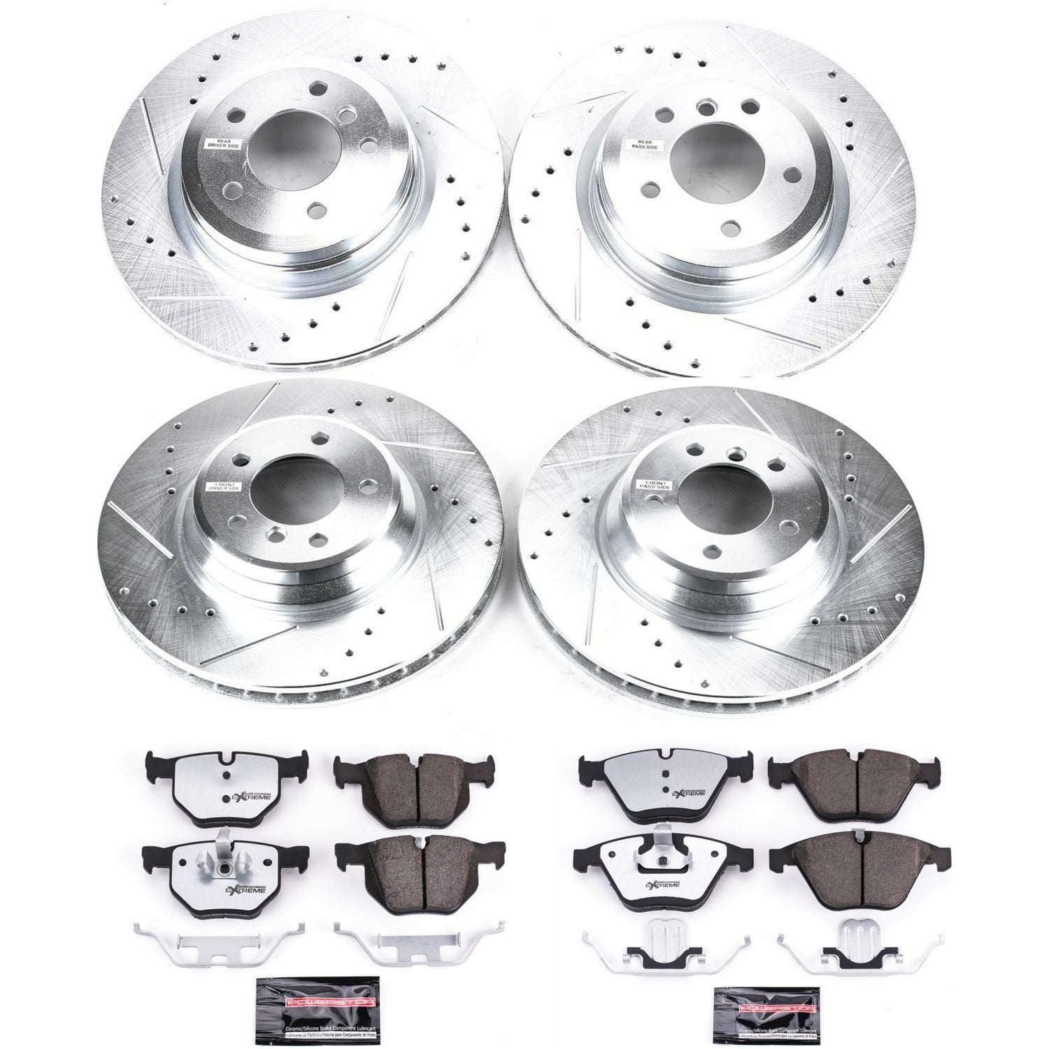 PowerStop Front and Rear Z26 Street Warrior Carbon-Fiber Ceramic Brake Pad and Drilled and Slotted Rotor Kit Fits: BMW Select Models K6059-26