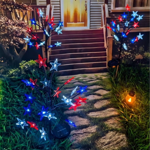 KUKIDSVO 16 Inch Flat Patriotic Star Stake Lights,Red White Blue Tree Lights,4th of July Decor for Outdoor Garden Lawn(C)