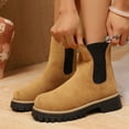 thumbnail image 5 of Juebong Women's Retro Chelsea Ankle Boots Faux Suede Fashion Low Heel Lug Sole Round Toe Shoes Khaki,41, 5 of 8