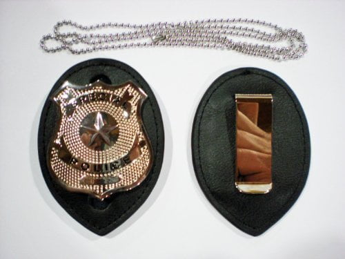 SHERIFF CHAIN SECURITY POLICE MARSHALL UNIVERSAL OVAL LEATHER BADGE HOLDER 