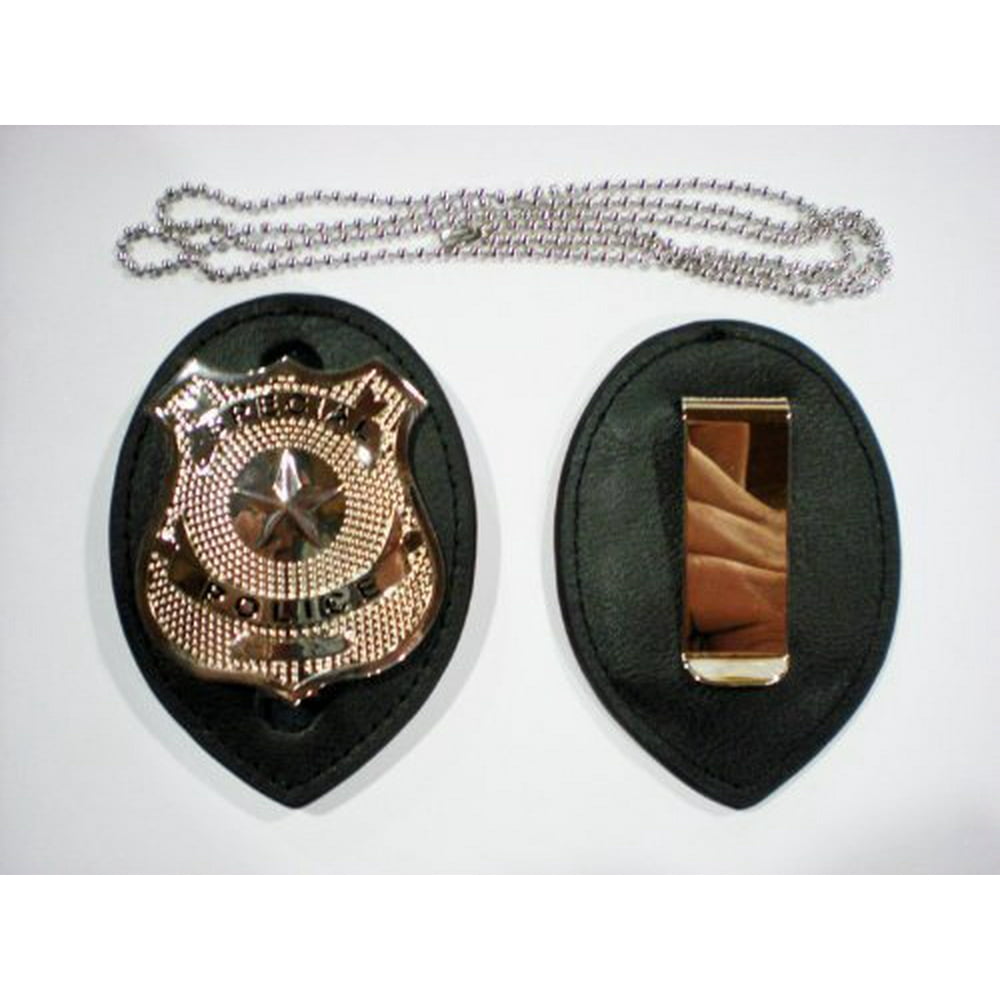 Police Clip on Leather Badge holder and Chain BADGE NOT INCLUDED