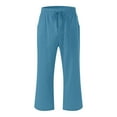 thumbnail image 5 of QATAINLAV Capri Pants for Women Casual Summer Cotton Linen Capris Drawstring Elastic High Waist Cropped Trousers Loose Plus Size Wide Leg Pants Dark Blue L 90% off Clearance Sale, 5 of 6