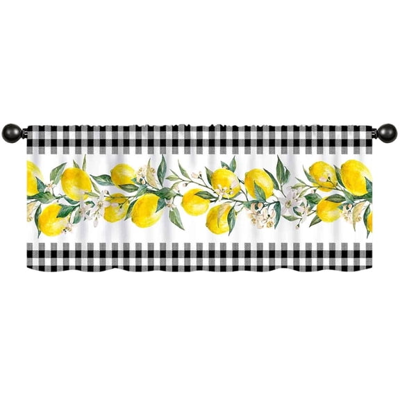Lemon Yellow Window Valance for Kitchen, 53in Rustic Farmhouse Decor Short Curtain Topper, Thermal Insulated Small Window Valance for Cafe Bathroom, 1 Panel