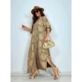 thumbnail image 3 of Women'S Floral Print Boho Dress Side Split Deep V Neck Short Sleeves Maxi Dress A-Line Flowy Maxi Dresses Khaki 4XL, 3 of 5