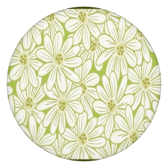 Round Elastic Tablecloth,Waterproof Table Cover,Green Daisy Table Cloth Fits 36"-44" Round Tables for Dinner Outdoor Picnic Flowers