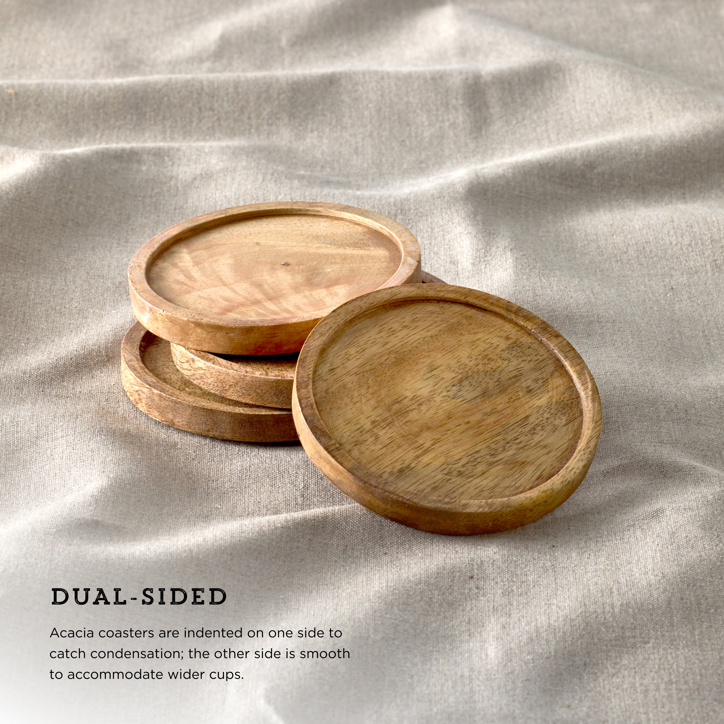 Kamenstein 4 Piece Round Acacia Coaster Set with Recessed Center