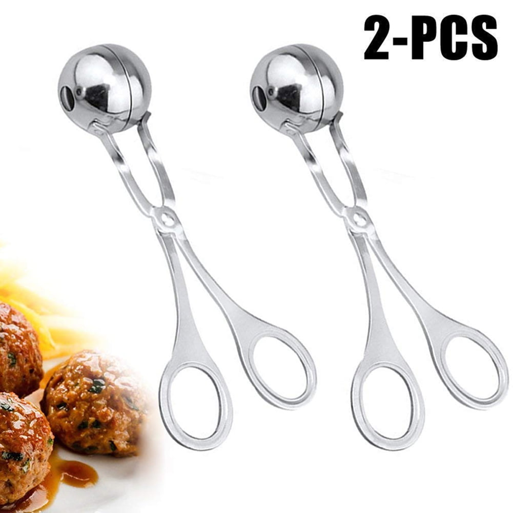 Abracing 2Pcs Stainless Steel Meat Ballers Non-Stick Tongs Meatball Cookie Cake Dough Scoop 