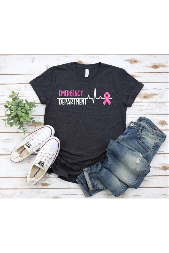 Er Breast Cancer Emergency Department Room Rn Registered Nursing Nurse Emergency Room Tech Technician Healthcare Ekg Pink Ribbon T-Shirt Tshirt All Size S-5XL