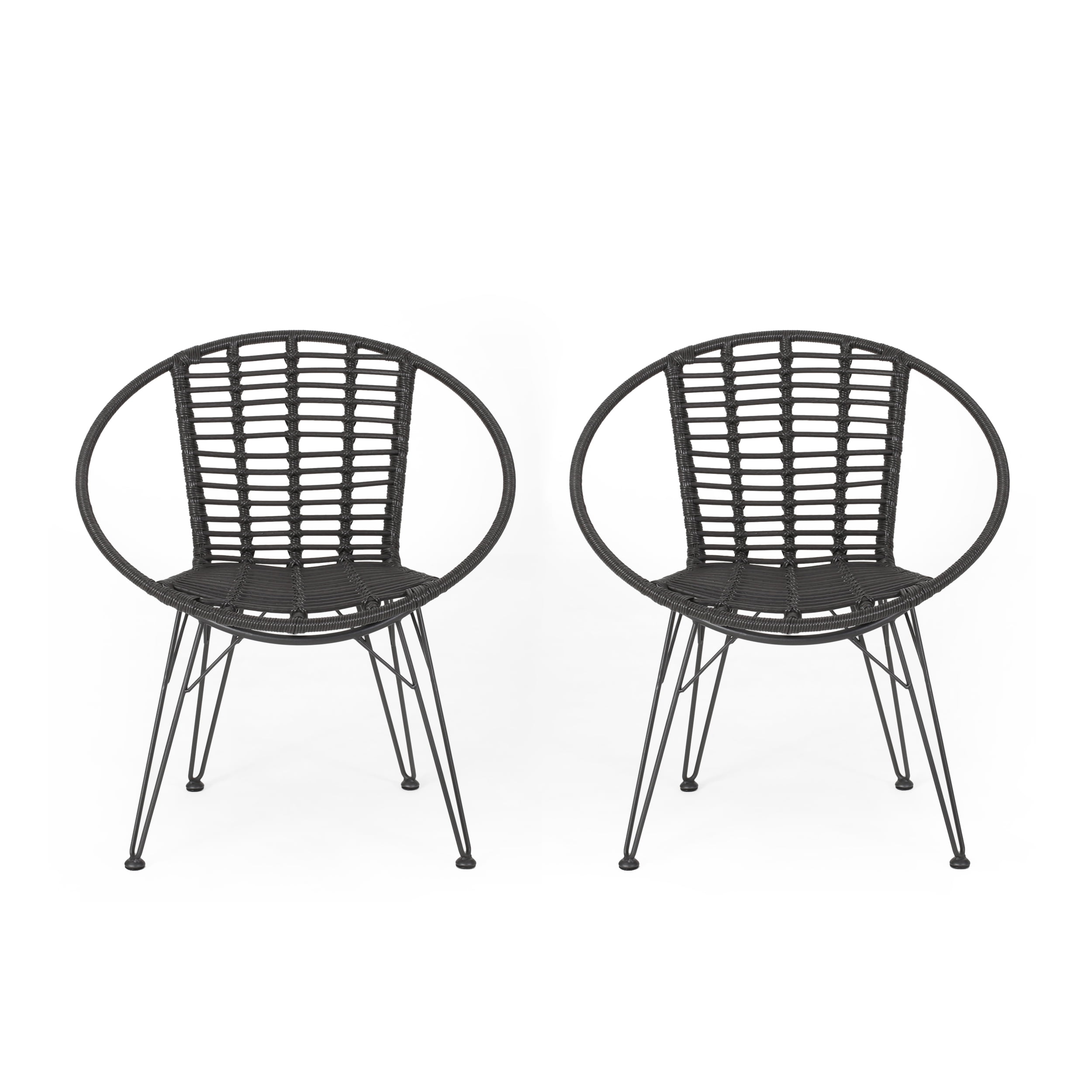 Kyleigh Outdoor Wicker Dining Chairs, Set of 2, Gray and Black