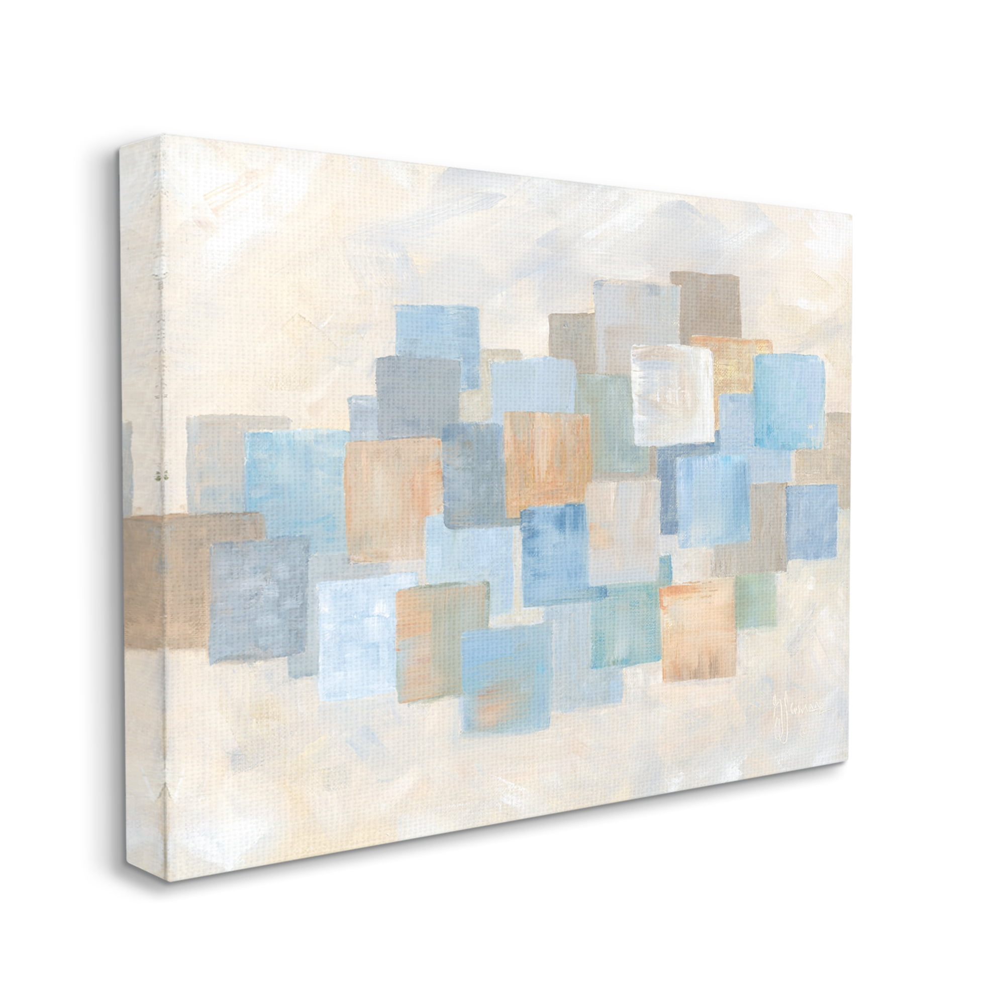 Stupell Industries Layered Blue Beige Squares Abstract Painting Gallery Wrapped Canvas Art Print Wall Art, 40 x 30