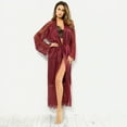 thumbnail image 2 of Women Nightdress Sexy Lace Satin Long Robes Deep V Neck Sleepwear Loungewear, 2 of 5