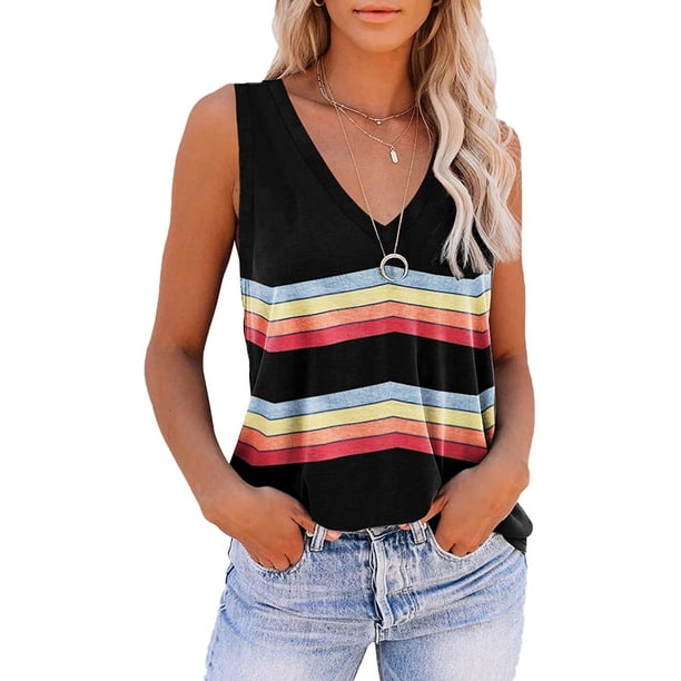 Tie Dye sin mangas cuello en V camisetas sin mangas para mujer verano lindo estampado suelto ajuste entrenamiento atlético Yoga camisas Fokelyi WRHS-232-1