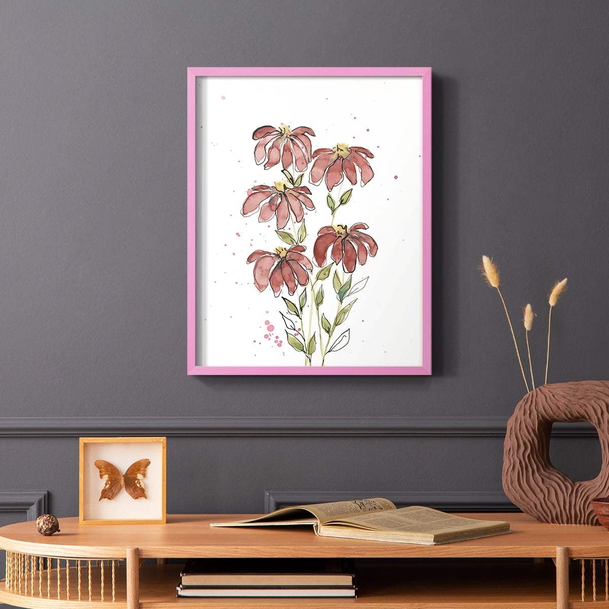 Watercolor Blooms II Framed Print in Pink Solid Wood 8 x 10 Framed Print