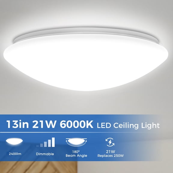 YANSUN 13 in LED Flush Mount Ceiling Mushroom Light Fixture, Indoor Dimmable Dome Light, 6000K Warm White, 1890 Lumens, Ideal for Bedroom, Kitchen, and Entryway