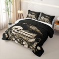 thumbnail image 3 of Feelyou Spooky Raven Skull Twin Quilt Set, Boho Floral Book Twin Coverlet Set, Black Sepia, 2-Piece, 1 Comforter and 1 Pillowcase, 3 of 7