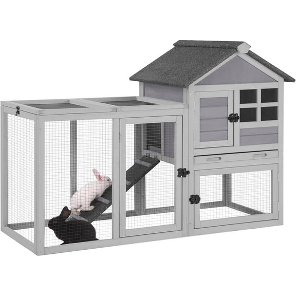 BUTINGLALE 51.6" L Chicken coop Outdoor Rabbit Hutch Indoor Bunny Cage Expandable Duck House(Grey)