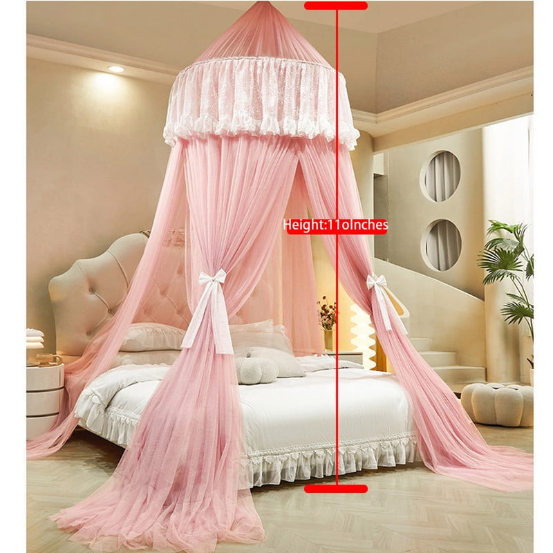 Kadahis Bed Canopy for Girls & Adults, Round Dome Lace Princess Canopies Netting, Cute Double Layer Bed Canopy Drapes for Decoration, Playing,Reading, Sleepping