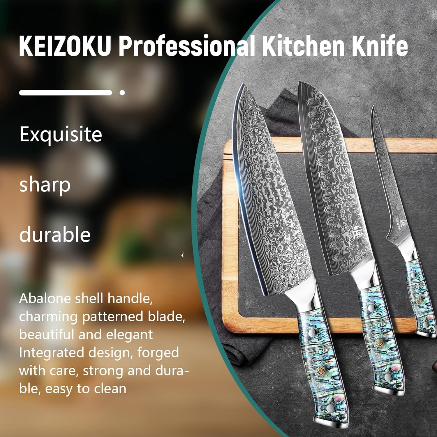 Damascus Steel Chef Knife 8 Inch, Japanese Professional 10Cr15MOV Blade with Hand Forged Hammer Pattern, Ultra Sharp Kitchen Knife with Abalone Shell Ergonomic Handle