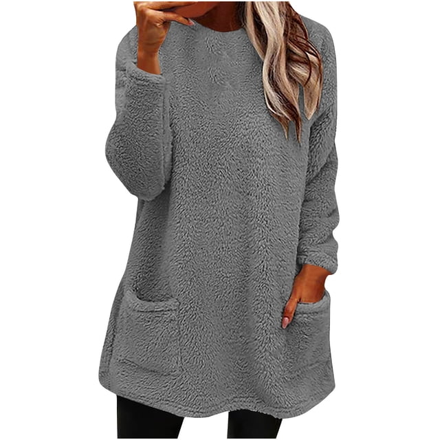 Birdeem Blouse à Manches Longues pour Femmes, Col Rond, Ample, avec Poche, Chaude, Hiver