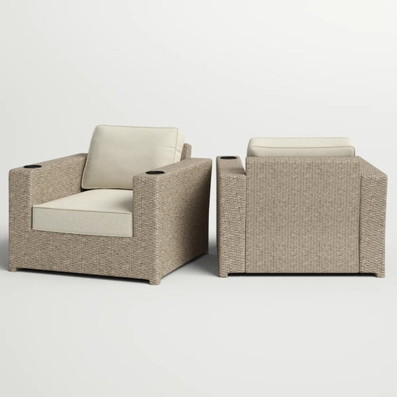 Outdoor Lounge Chairs Set of 2, Fully Assembled with Cushions, Modern Coastal Slate Gray | Wicker | Solid Back