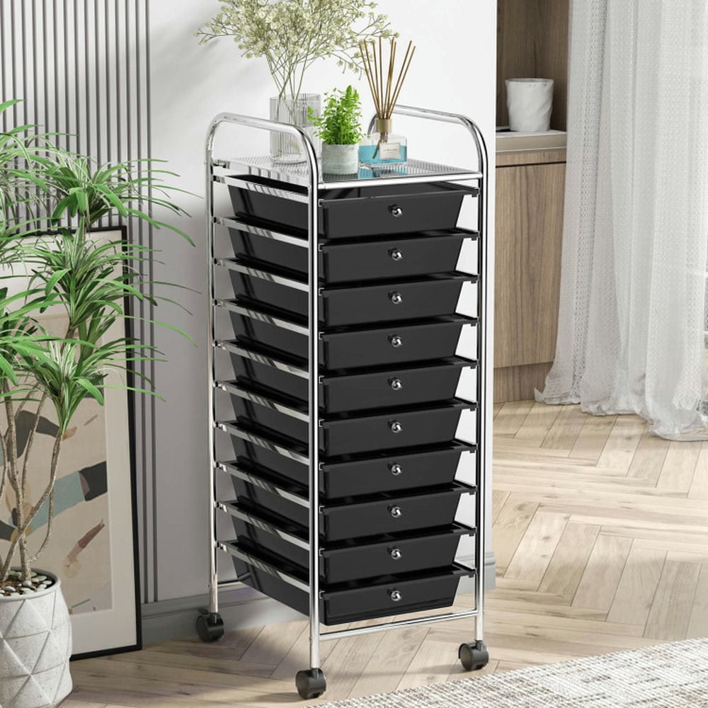 YYAo Filing Cabinet, File Cabinet, 10 Drawer Rolling Storage Cart Organizer with 4 Universal Casters-Black