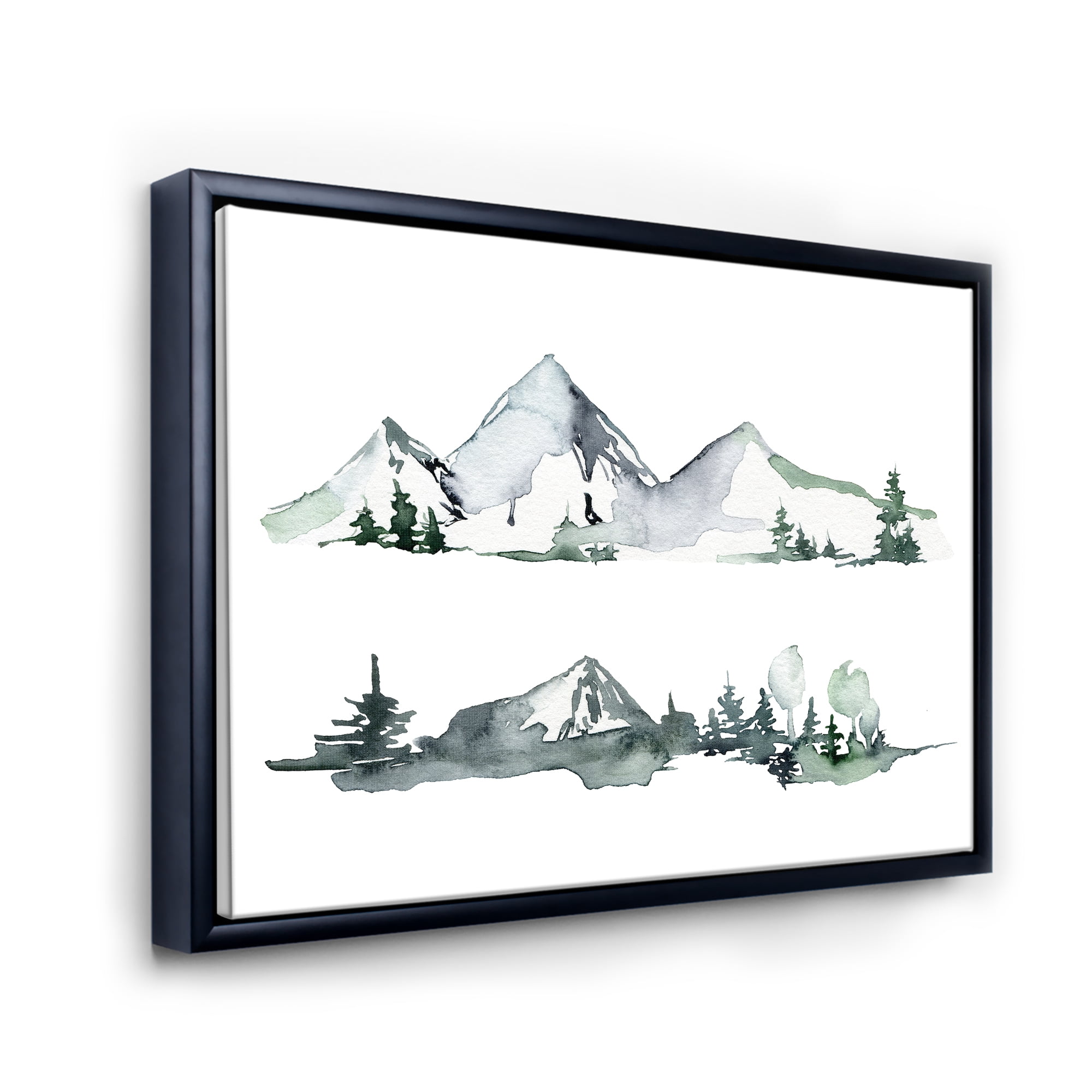 Designart 'Trees With Winter Dark Blue Mountain Landscape II' Modern Framed Canvas Wall Art Print