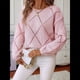 thumbnail image 5 of Suéteres de Punto de Larga con Cuello Redondo y Aberturas para Mujer, de Crochet, Holgados e Informales, con Lentejuelas. Rosa S, 5 of 8