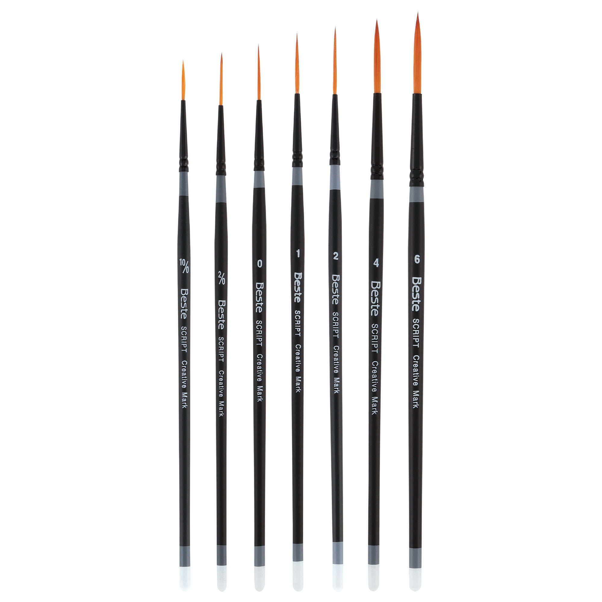 Creative Mark Beste Golden Taklon Script Liner #6 - 3 Pack Artist Paint Brush, Professional Watercolor Brushes, For Acrylic Painting, Short Handle, Sharp Edges, Hand-Tied & Shaped