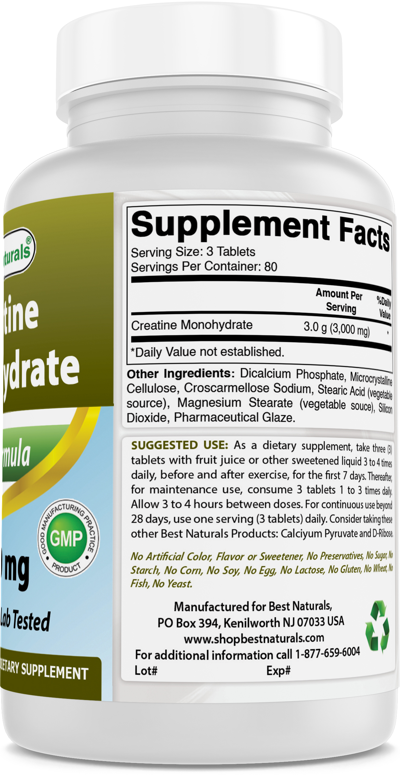 Best Naturals Monohidrato de Creatina 1000mg, 240 unidades 8