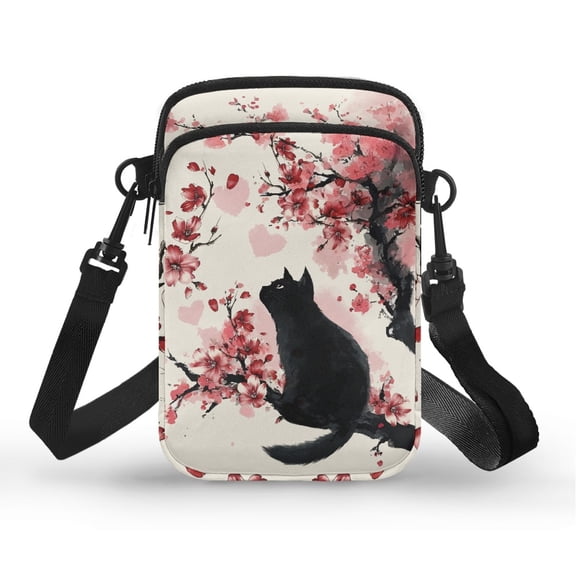 HELLHERO Leakproof Crossbody Small Crossbody Bags Adult Cherry Cat Polyester Casual Use 4.33x1.97x7.09 Adjustable Strap