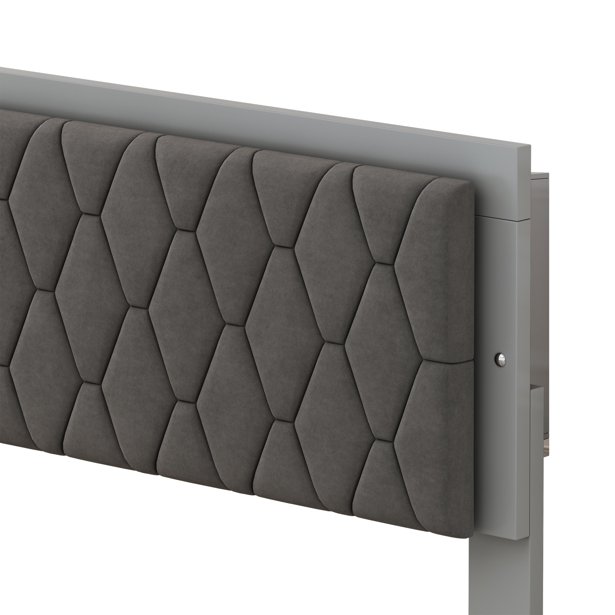PORKISS Queen Size Bed Frame, Modern Upholstered Bed with LED Light, Wood Platform Bed with with Velvet Headboard, Grey