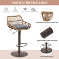 thumbnail image 3 of Homefun Rattan Bar Stools Set of 2 Adjustable Height 360 Swivel Low Back Stools with Footrest Breathable Linen Cushions, 3 of 7