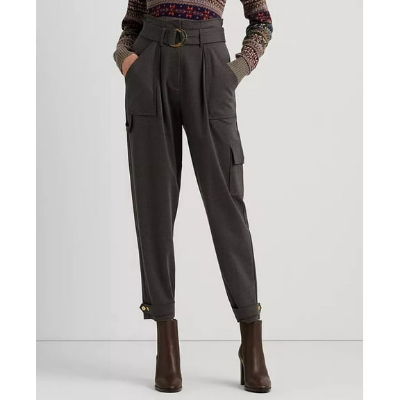 Lauren Ralph Lauren Women's Belted Ponte Cargo Pants, Gray 14