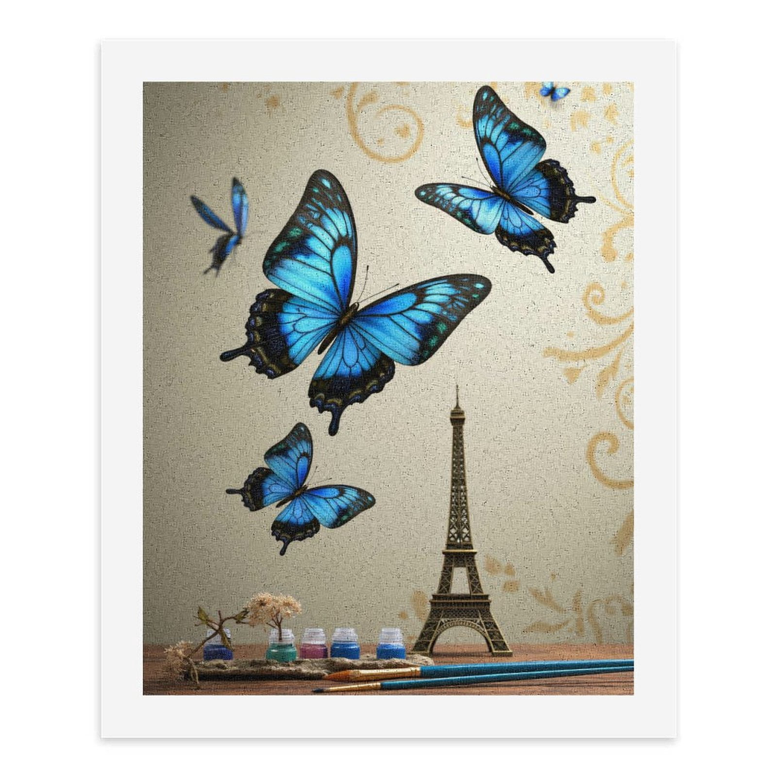Paint By Numbers Kit for Adults Beginner - Blue Butterflies Art Tower Brushes DIY Canvas Painting Kits for Adults, Frameless Paint By Number for Adults for Home Wall Decor 16x20 Inch