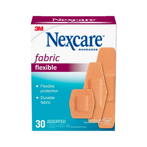 Nexcare Flexible Fabric Bandages, Durable, Assorted Sizes, 30 Count