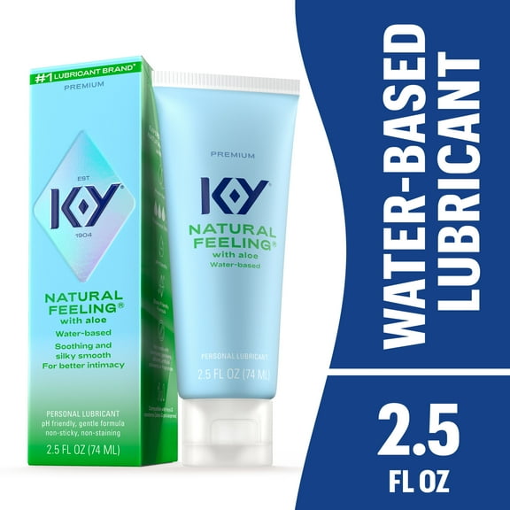 K-Y Natural Feeling Water Based Lube with Aloe Vera, Condom-Friendly Travel Size Personal Lubricant, 2.5 fl oz