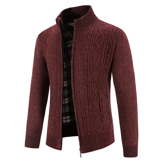 LOVZFMLL Chandails pour Hommes, Cardigan Côtelé à Col Roulé, Veste Chandail à Fermeture Éclair Col Mandarin Mode Décontractée, Hauts d'Hiver Chauds, Vêtements d'Automne