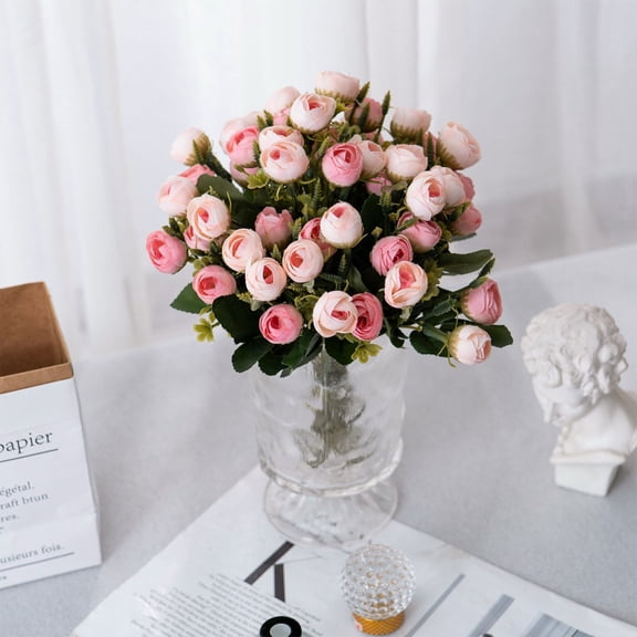 Cadancy Artificial Flowers Peony Roses Bouquet, Silk Mini Tea Rose Buds Bulk for Wedding Centerpieces, Realistic Faux Floral Arrangement Home Kitchen Table Decor, Spring Garden Party Decoration