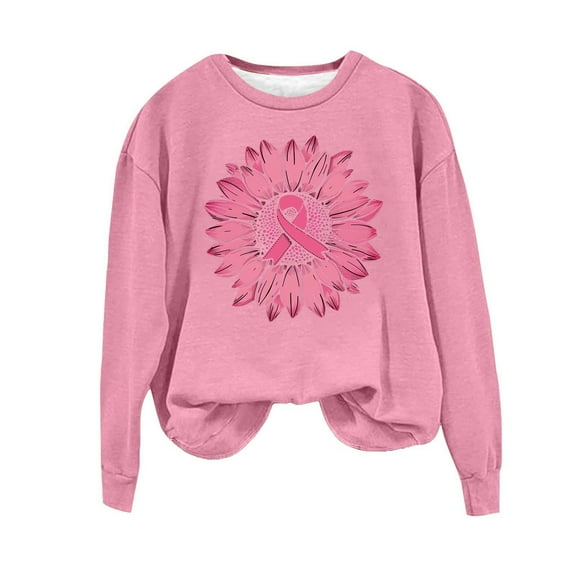 TKLPEHG Breast Cancer Awareness Sweatshirt for Women Pink Ribbon Graphic Sweatshirts Casual Crewneck Fashion Sweatshirt Long Sleeve Pullover (Pink,XXXXXL)