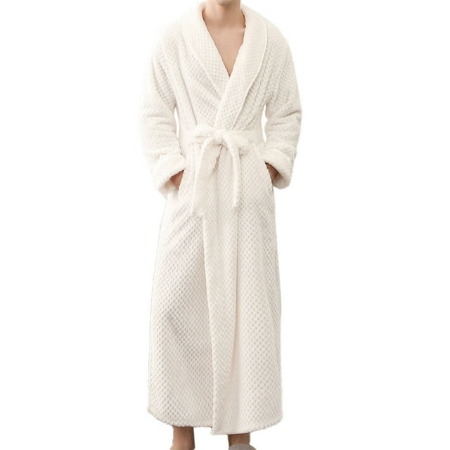 Qertyioot Men's Winter Lengthened Bathrobe Home Clothes Robe Coat