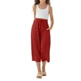 thumbnail image 4 of ZLBDYG Girls Linen Capri Pants Drawstring Straight Wide Leg Cropped Capris Trousers High Waisted Pants Summer Beach Vacation Clothes, 4 of 9