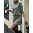 thumbnail image 6 of Female Sweater Skirt Sets 2 Piece Outfits Ribbed Knit Mock Neck Sweater Pullovers A Line Mini Skirt Set Gray XL, 6 of 9