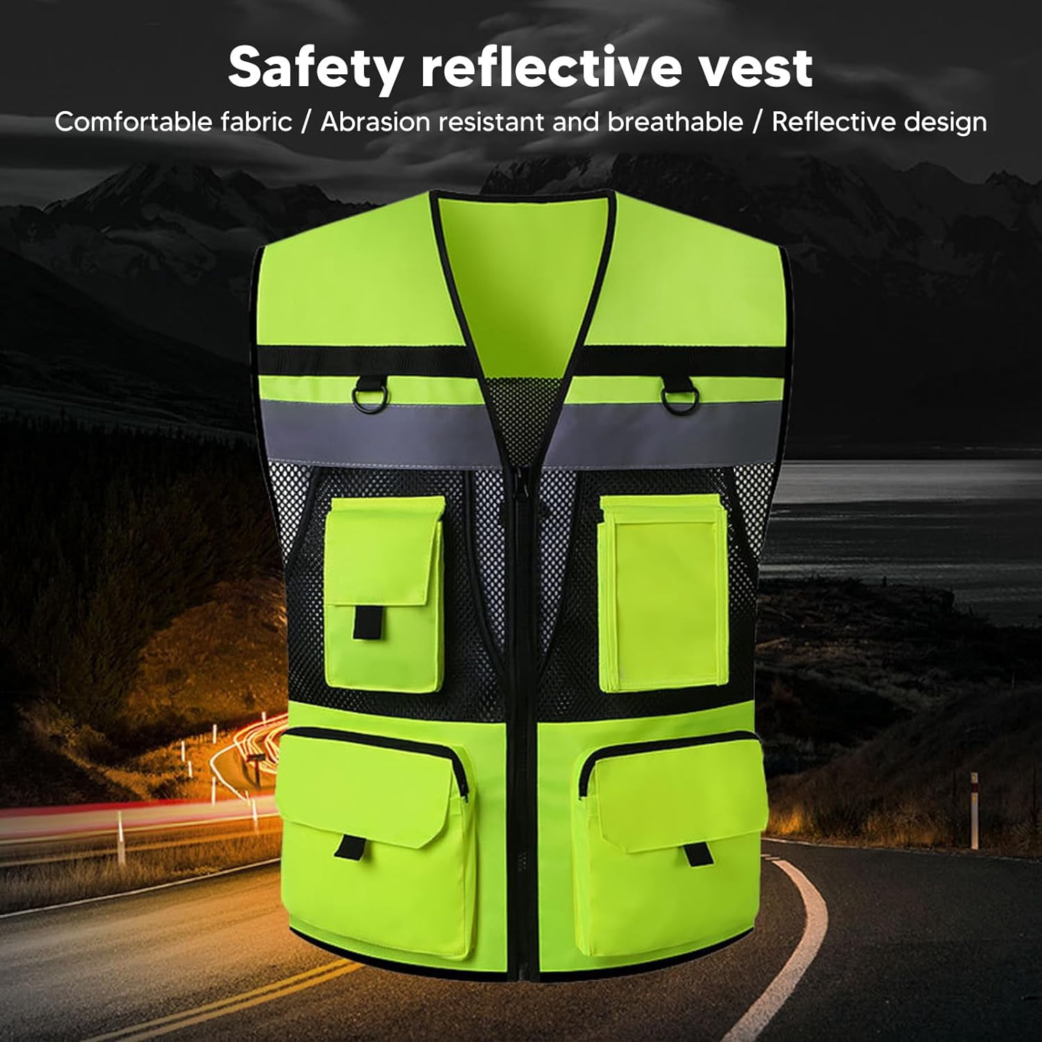 GBB-High Visibility Waterproof Safety Vest with Multiple Pockets for Men Women Breathable and Stylish Reflective Vest for Cycling Running Construction Work Roadside Emergencies【0508】