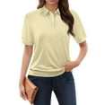 thumbnail image 2 of larppty Womens Polo Shirts Business Casual Work Tops Short Sleeve Button Down Collared V Neck Golf Blouse T-Shirt (Beige, XL), 2 of 5